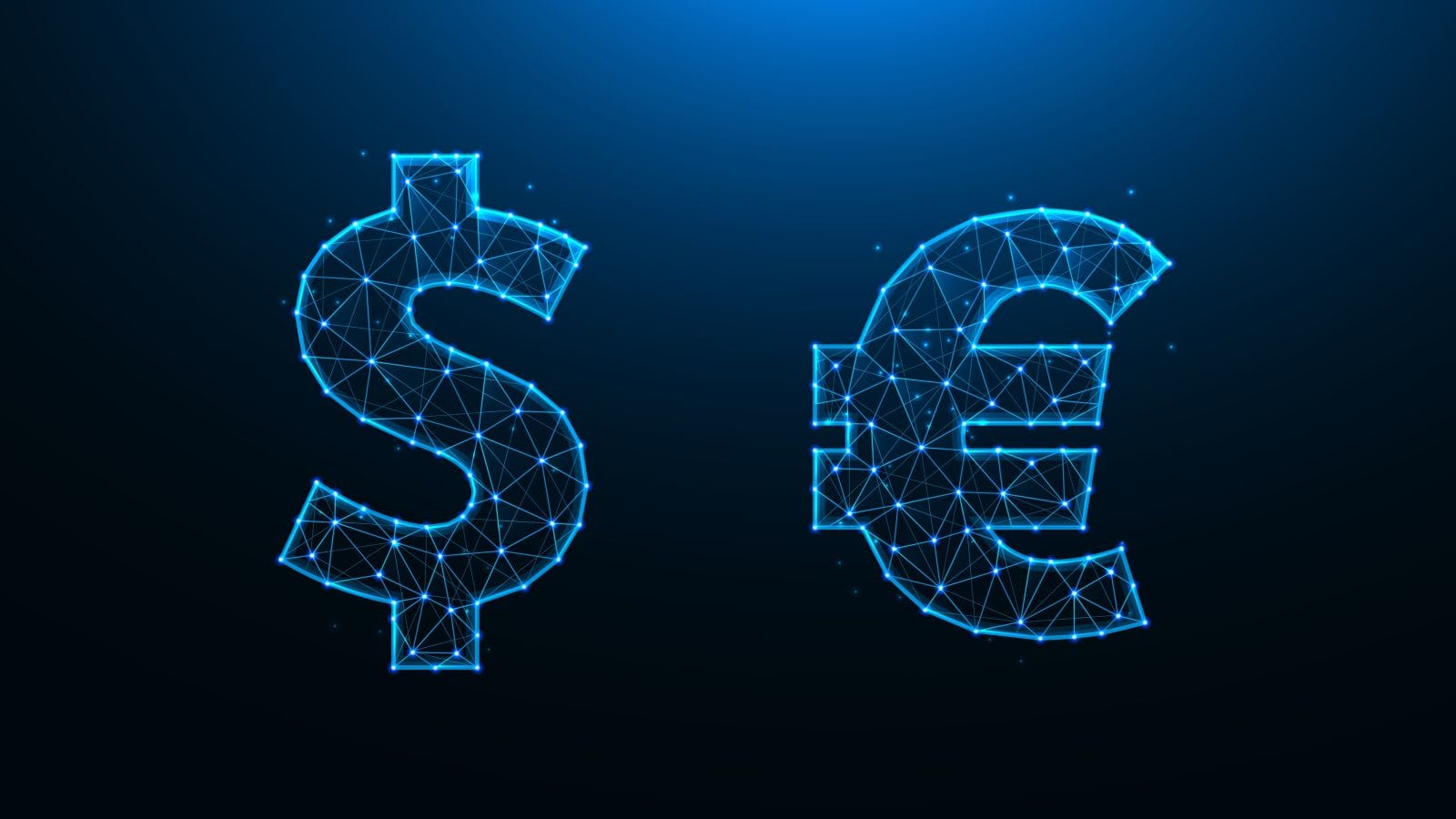 Polygonal vector illustration of the dollar and euro symbols by Vladyslav Severyn via Shutterstock